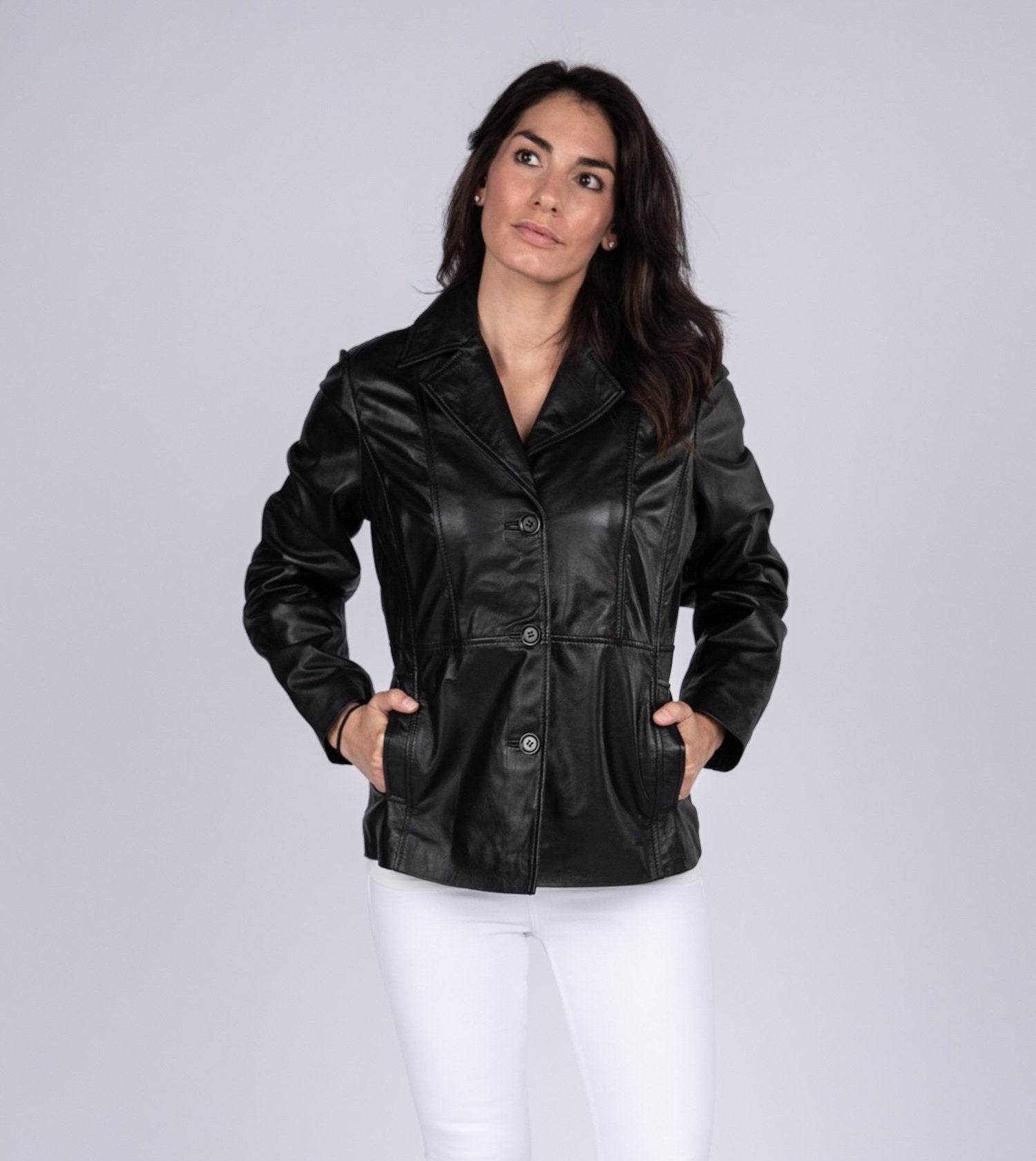 Women's Athena 3 Button Leather Coat - Big J's Showstoppin' Store